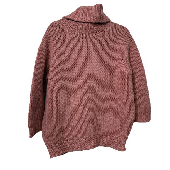 J. Crew Sweaters - J Crew Women’s Pink Lambswool Angora Blend Turtleneck Boxy Chunky Cable Knit M